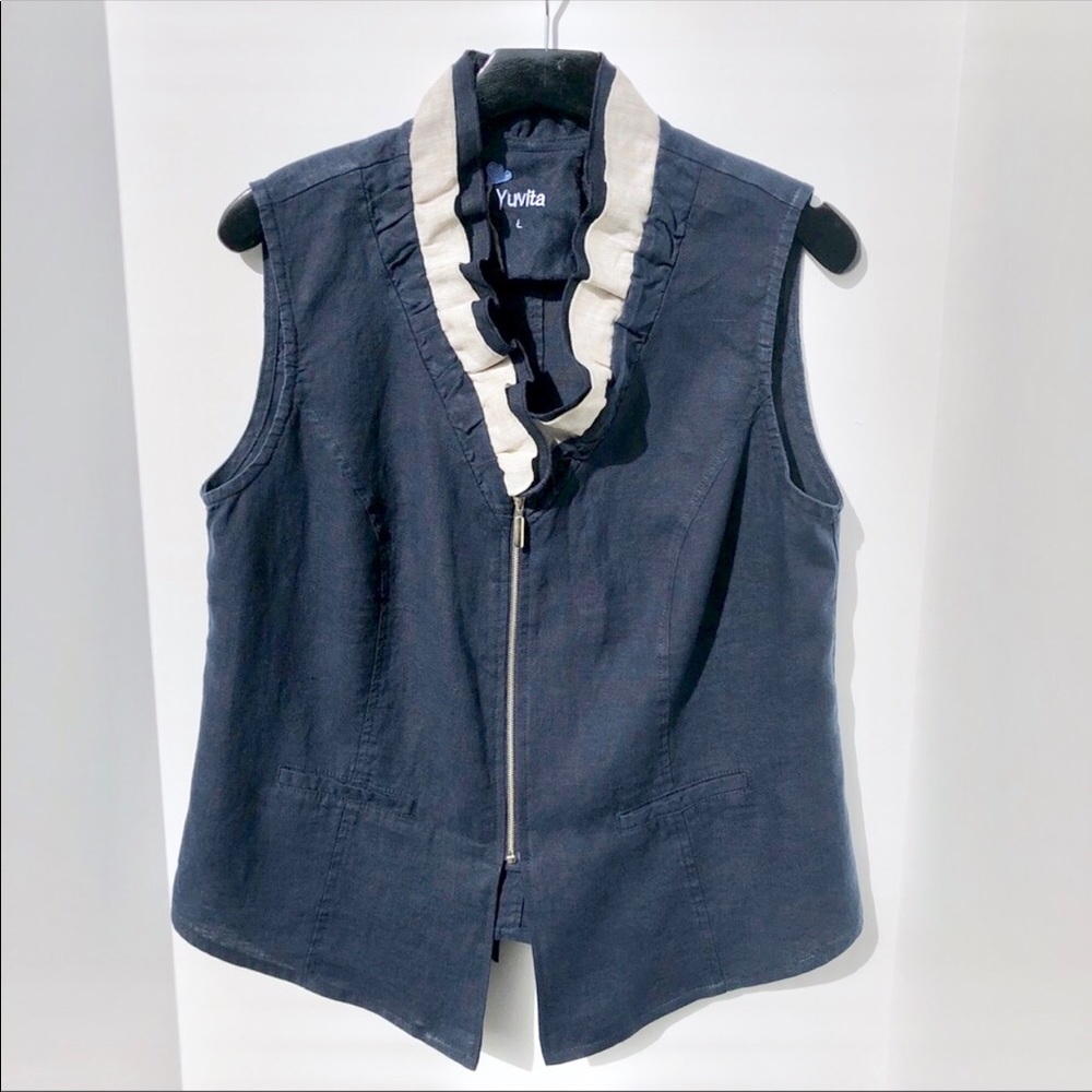Yuvita navy linen vest ~ boutique